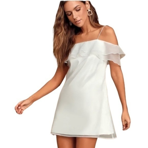Lulu’s Sweet Angel White Off-Shoulder Slip Dress - Picture 1 of 10